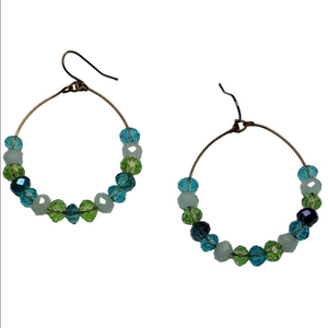 Blue and green hoop earrings